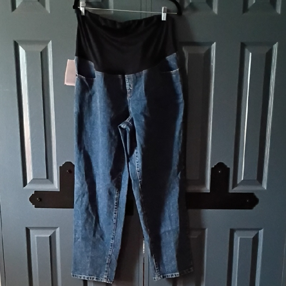 Isabel Maternity by Ingrid & Isabel Dark Blue Denim Jeans with Black Waistband